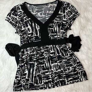 Apt. 9 Stretch Surplice Wrap Shirt Blouse Black White